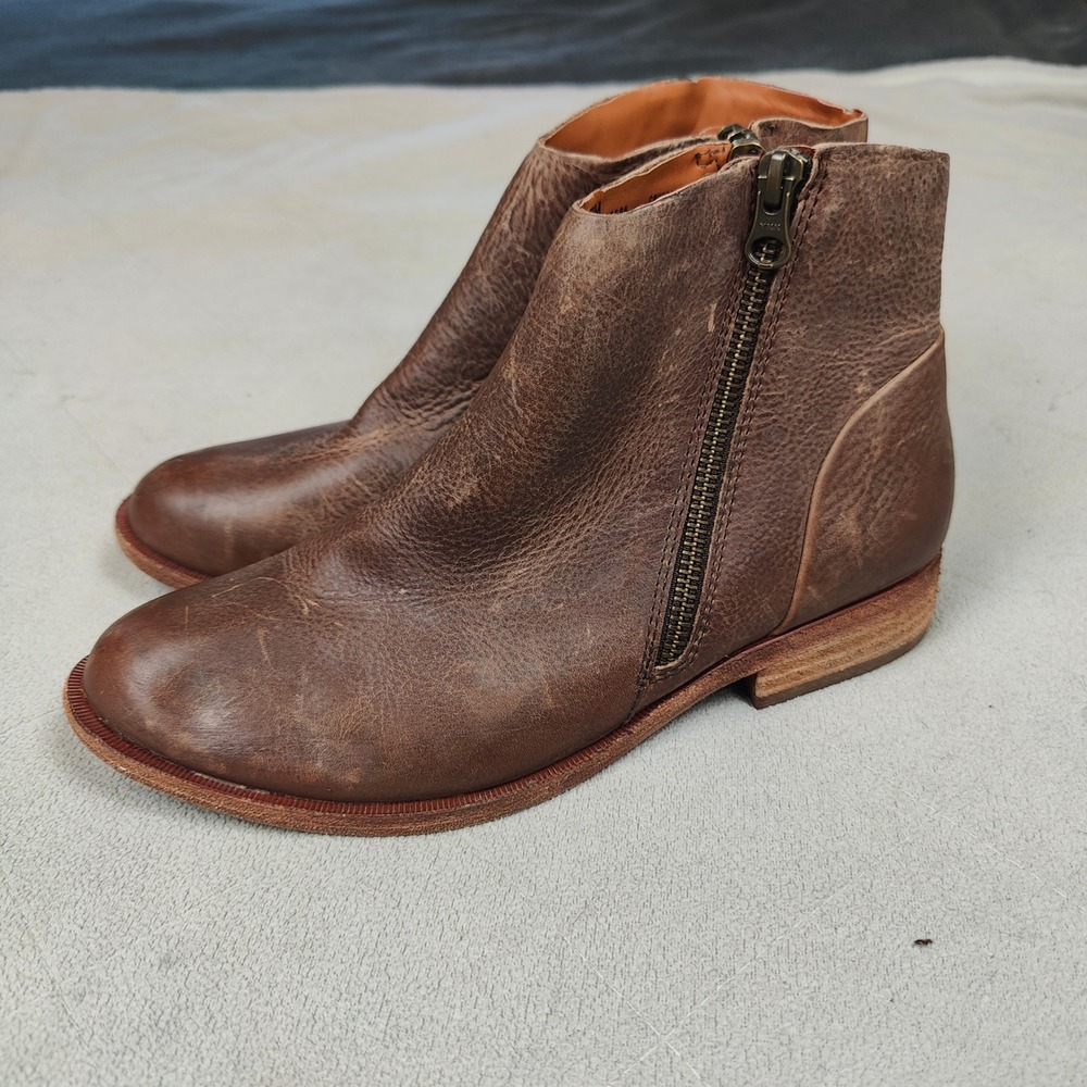 Kork‎ Ease Riley Ankle Boots Womens 7 Brown Oiled Leather Side Zip Bohemian - Picture 6 of 10